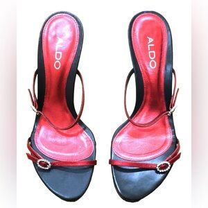 Vintage 90s Y2K Aldo Sexy Red Strappy Heels with rhinestone buckles